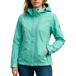 McKinley Aquabase Hooded Jacket Aqua Green Water Resistant Zip Pockets Size M